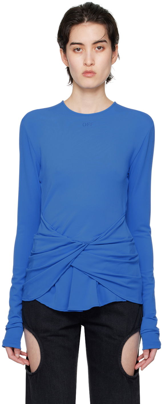 Футболка Off-White Blue Twist Long Sleeve T-Shirt Синій | OWAD251S24FAB0014646