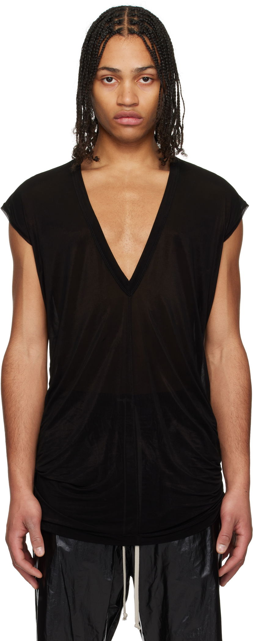 Безрукавка Rick Owens Rick Owens Hollywood Jersey Deep V T-Shirt чорний | RU01E5233 BZ