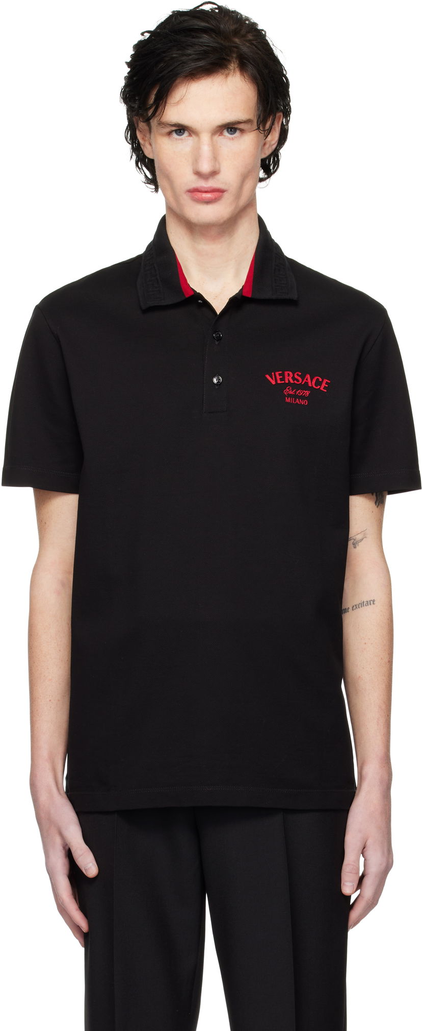 Сорочка поло Versace Embroidered Stamp Polo чорний | 1013906_1A12348
