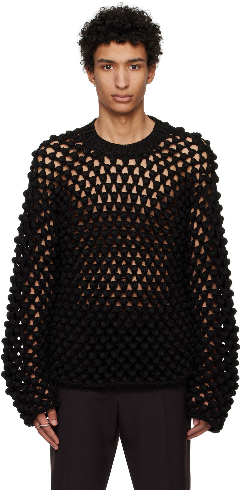 Cветр Jil Sander Jil Sander Crochet Crew-Neck Sweater чорний | J22GP0242_J19157