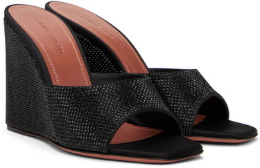 Аксесуари Amina Muaddi Amina Muaddi Lupita Crystal Wedge Heeled Sandals чорний | LUPITA CRYSTAL WEDGE WEDGE SATIN, 3