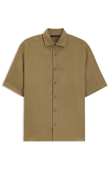 Сорочка BOSS BECKHAM x BOSS Relaxed-Fit Linen Shirt Коричневий | 50549180