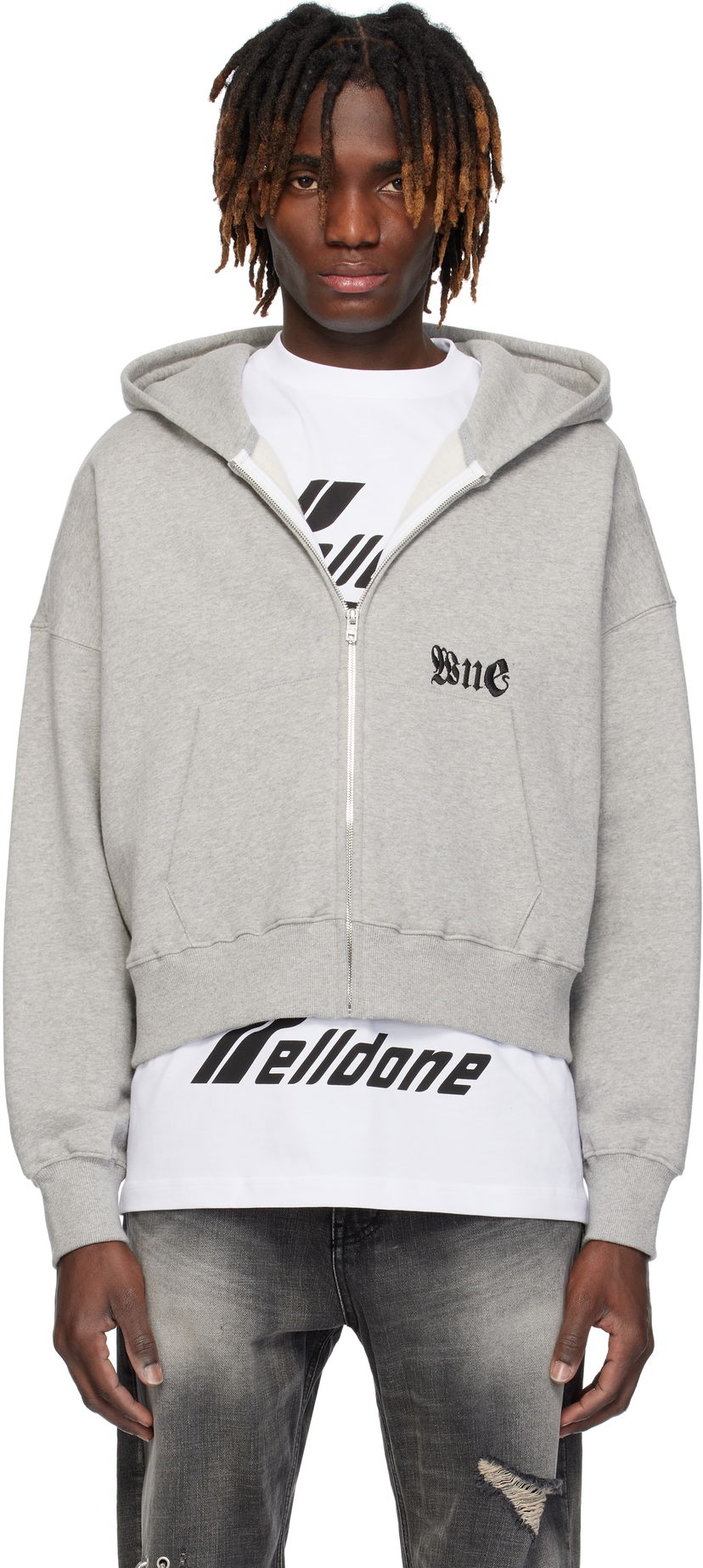 Світшоти We11done We11done Logo Zip-Up Cropped Hoodie Сірий | WD-TJ0-25-815-U-MG