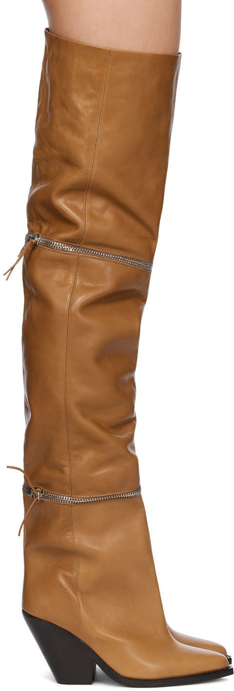 Кросівки та взуття ISABEL MARANT Lelodie Over-the-Knee Zipped Leather Boots Коричневий | 23HCD0006FA-A4A12S