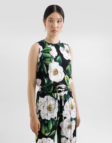 Безрукавка Dolce & Gabbana Dolce & Gabbana Sleeveless Gardenia Print Charmeuse Top чорний | F7AO3TFSA7FHN5JB, 3
