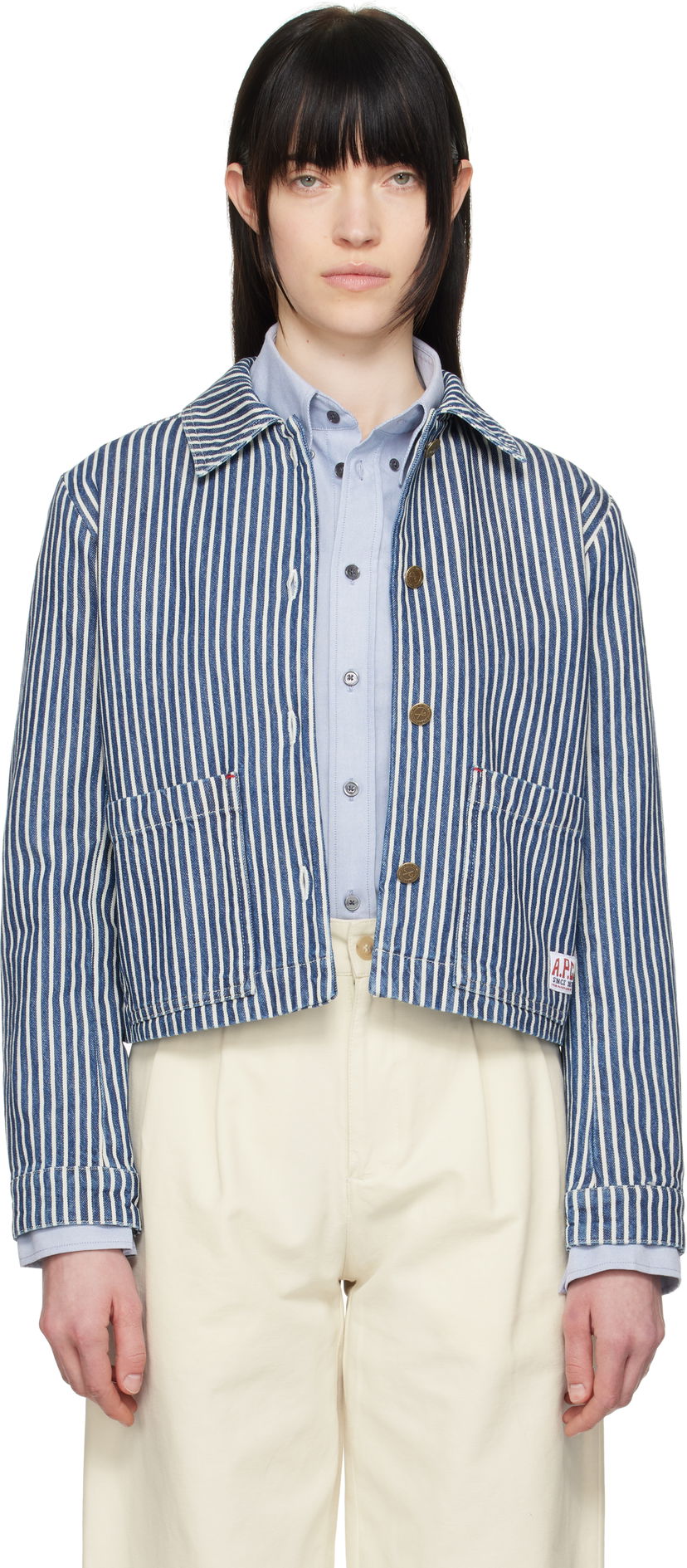 Куртка A.P.C. A.P.C. Frida Striped Cropped Denim Jacket Синій | COHHG-F32006