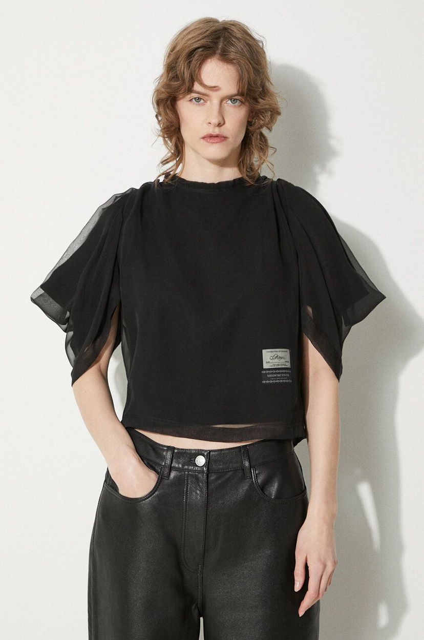 Кроп-топи UNDERCOVER Undercover Pullover Sheer Sleeve Top чорний | UC1D1803.2