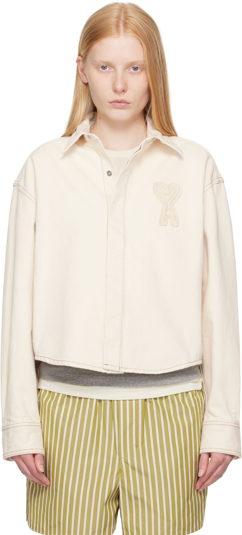 Сорочка AMI AMI Paris Ami de Coeur Cropped Denim Shirt білий | FSH168.DE0039