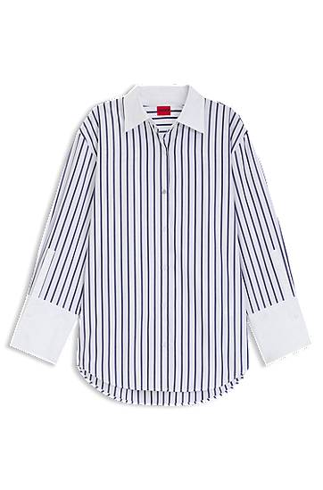 Сорочка BOSS Cotton Poplin Blouse with Contrast Trims and Stripes Синій | 50543521