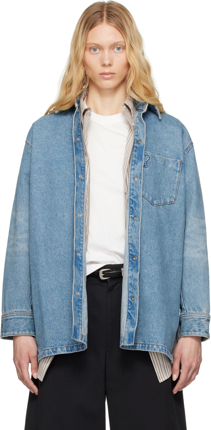 Сорочка AMI AMI Paris Ami de Coeur Denim Overshirt Синій | FJK273.DE0046