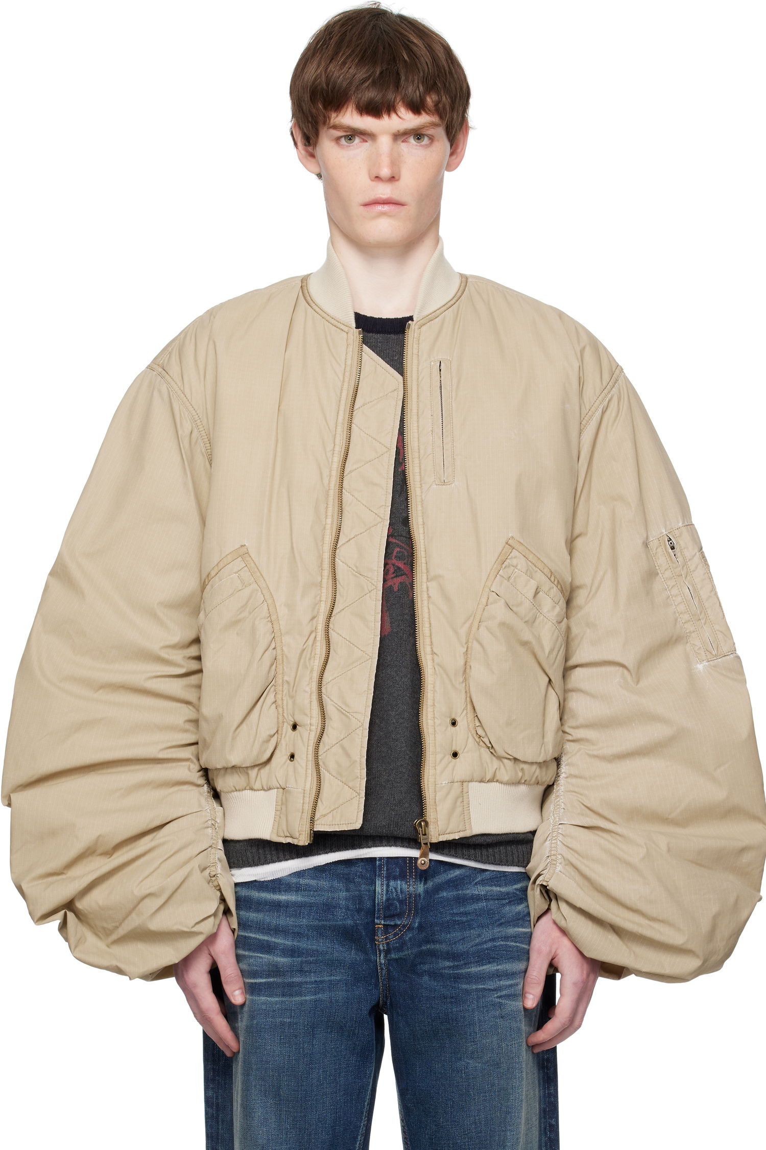 Куртка бомбер We11done We11done Washed Nylon Bomber Jacket бежевий | WD-JP2-25-059-U-BG, 0