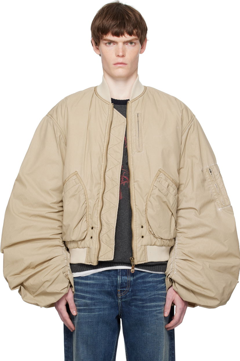 Куртка бомбер We11done We11done Washed Nylon Bomber Jacket бежевий | WD-JP2-25-059-U-BG