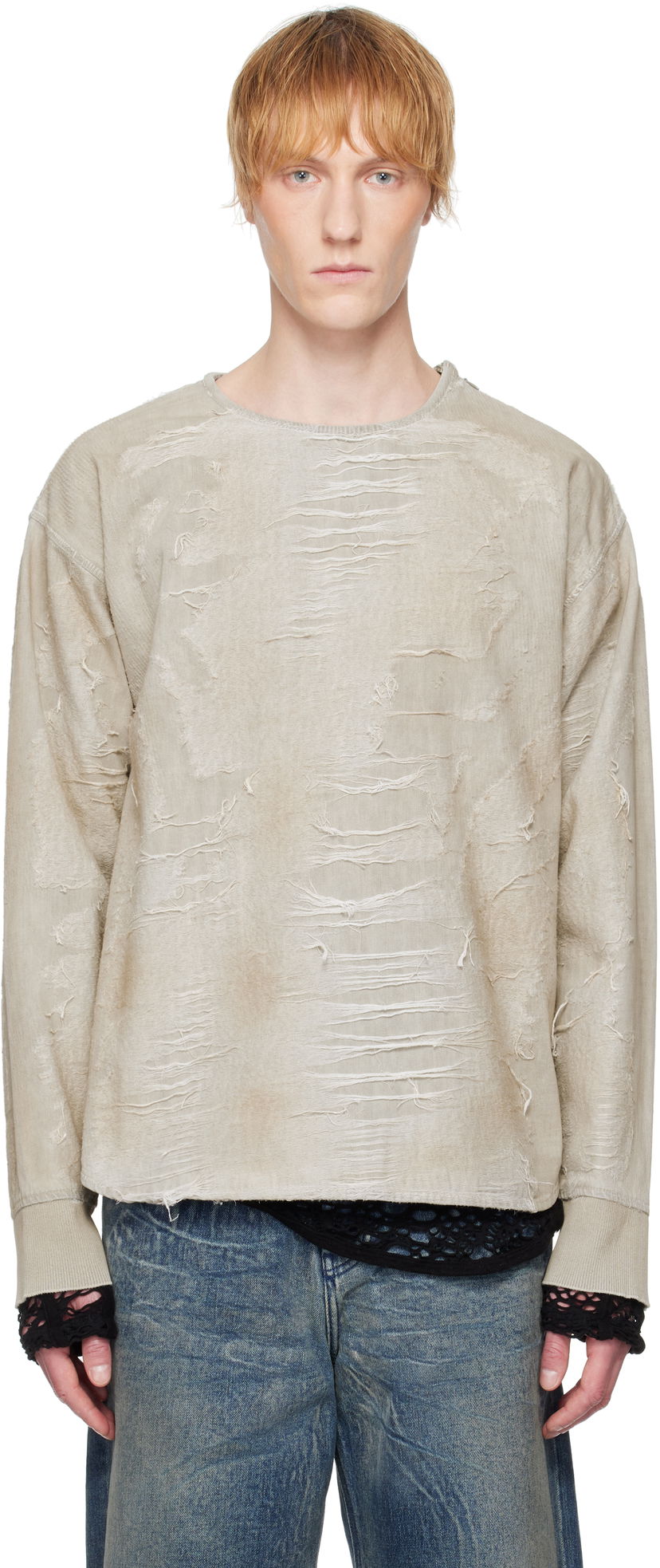 Cветр Diesel Diesel D-Just-Fsg1 Distressed Sweatshirt бежевий | A18195-007AU-9DU