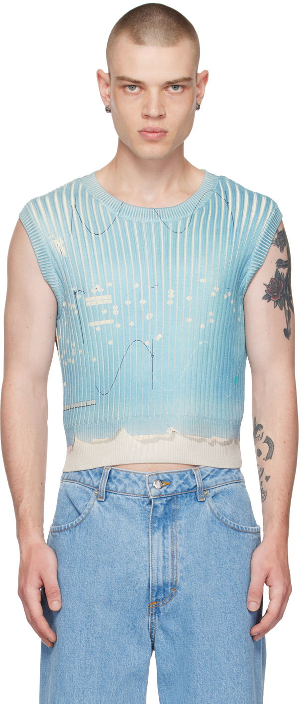 Безрукавка Eckhaus Latta Printed Cropped Knit Vest Синій | 7035-EL-SS23-U - UNDERWOOD
