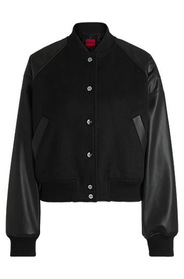 Куртка бомбер BOSS Cropped Bomber Jacket with Faux Leather Sleeves чорний | 50529951