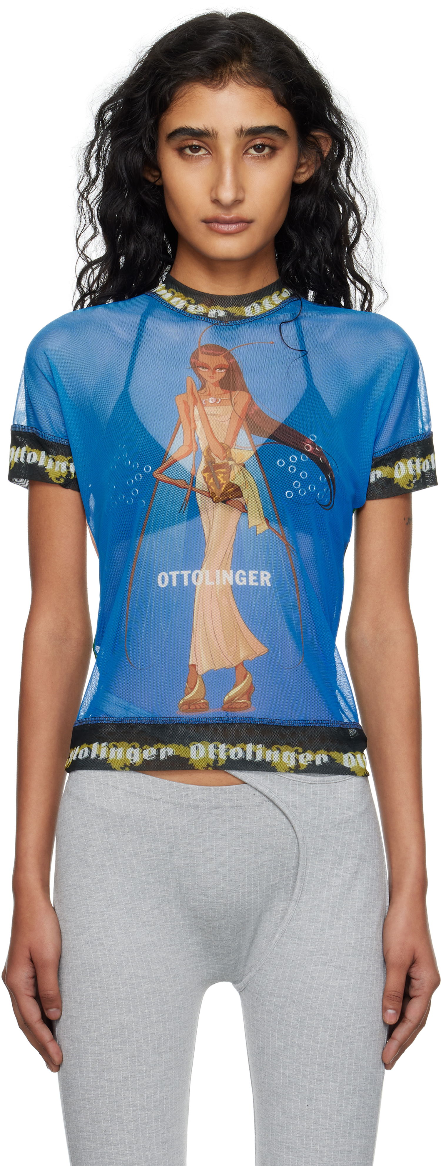 Футболка Ottolinger Ottolinger Oversized Mesh Graphic T-Shirt Синій | 101-100501-02, 0