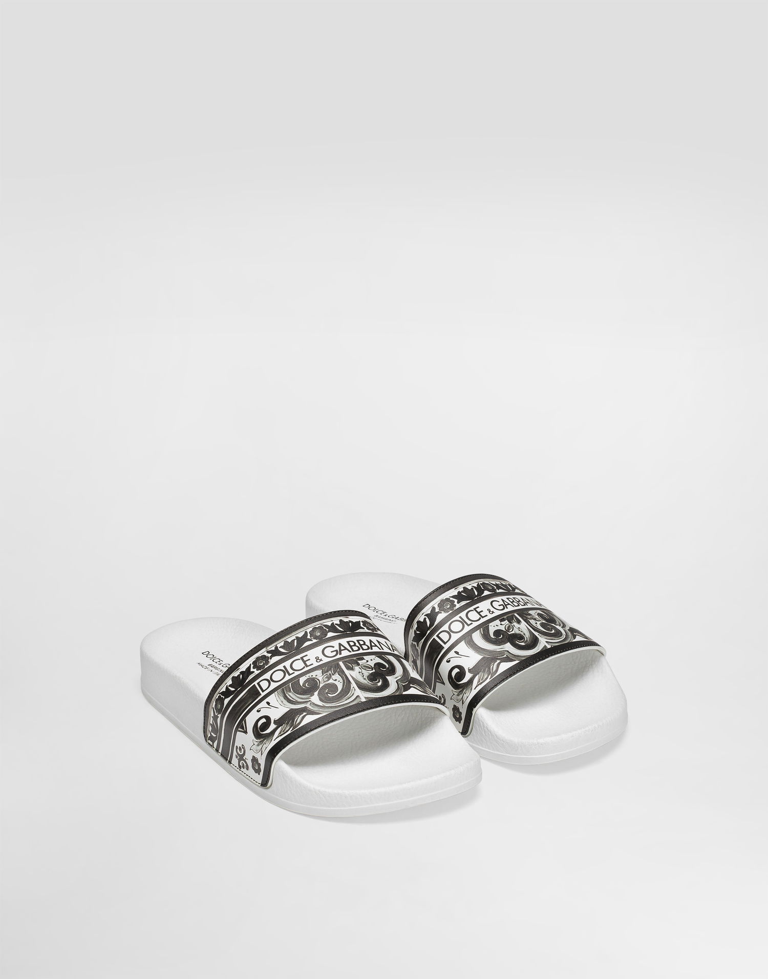 Аксесуари Dolce & Gabbana Dolce & Gabbana Majolica-Print Calfskin Slides білий | DD0318A1838IU3TN, 1