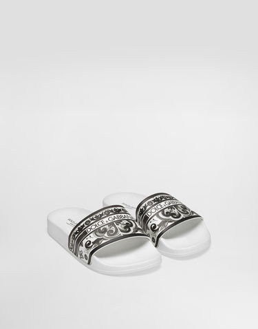 Аксесуари Dolce & Gabbana Dolce & Gabbana Majolica-Print Calfskin Slides білий | DD0318A1838IU3TN, 1
