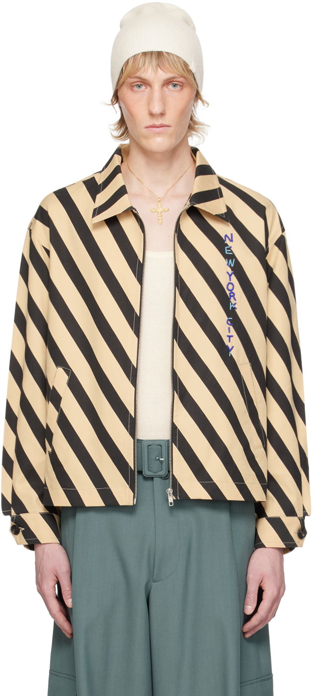Куртка бомбер Bode Domino Stripe Print Jacket бежевий | MRS24JA018