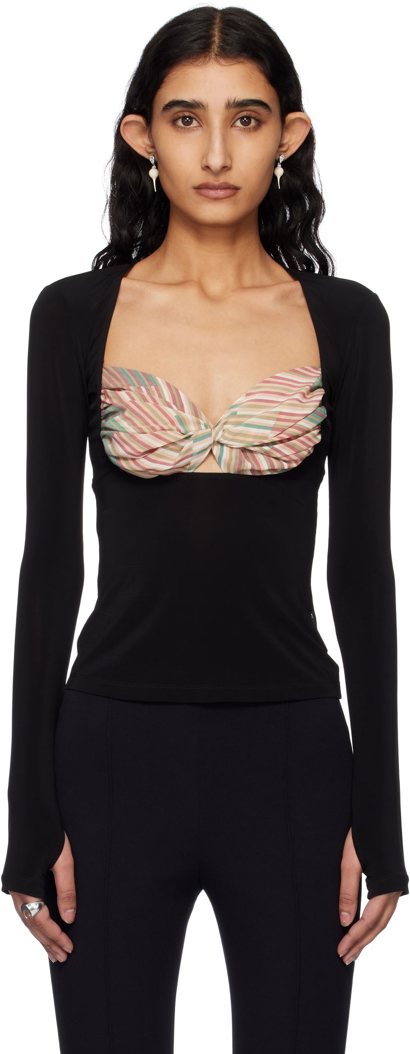 Кроп-топи Marine Serre Marine Serre Silk Scarves Draped Top чорний | WTO427A UWOV0028