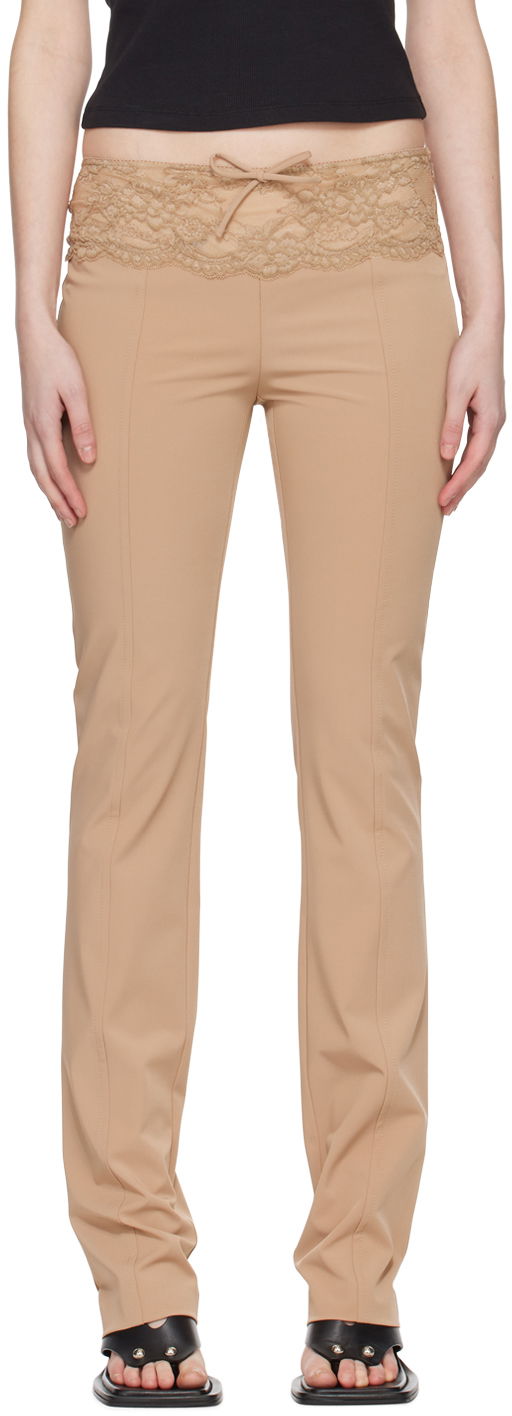 Штани Blumarine Slim Fit Lace Waist Trousers бежевий | P422P115A