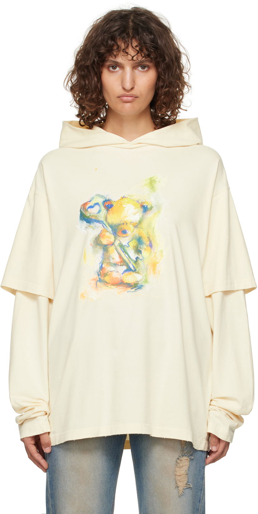 Світшоти We11done We11done Layered Teddy Bear Hoodie бежевий | WD-TH3-24-844-U-BG