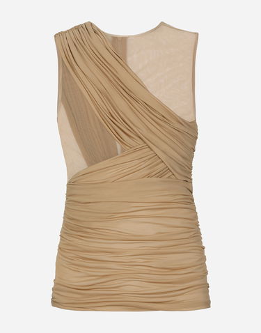 Безрукавка Dolce & Gabbana Stretch Tulle T-shirt With Draping бежевий | G8RW3TG7M7SS9000, 0