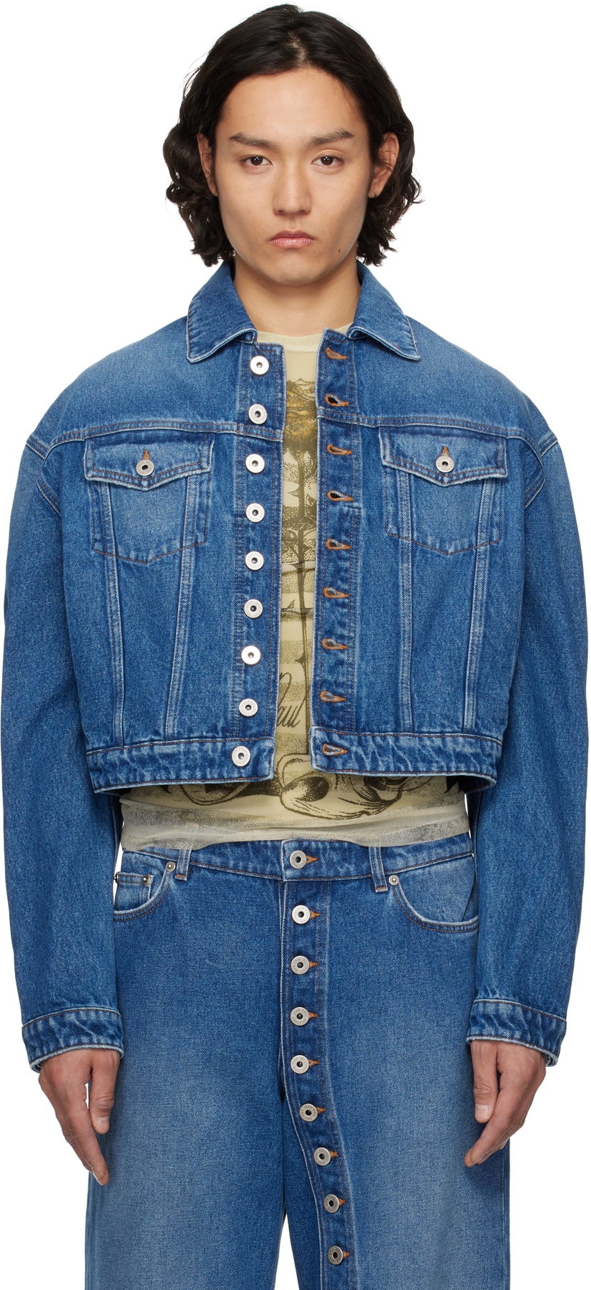 Куртка Jean Paul Gaultier Jean Paul Gaultier 'The Buttoned' Cropped Denim Jacket Синій | 25/34-U-VE092-D013-57