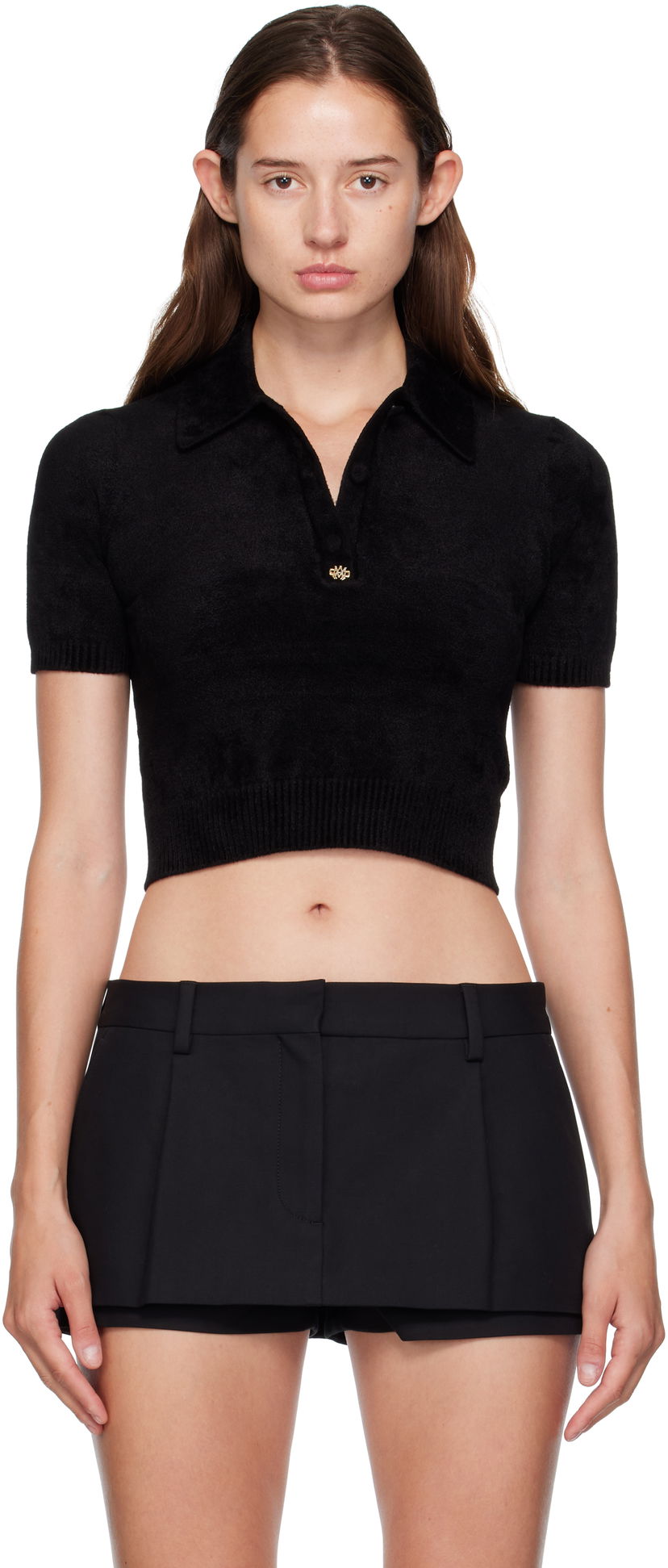 Сорочка поло AMIRI AMIRI Velvet Cropped Polo чорний | AWKNPO1031