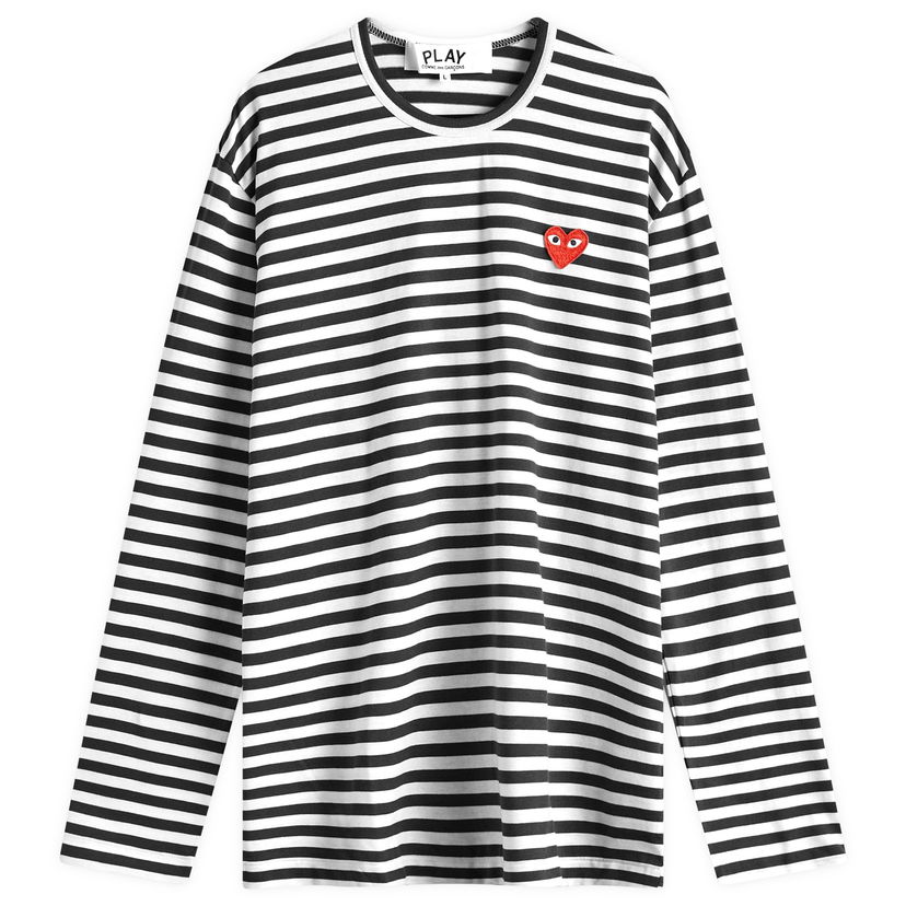 Футболка Comme des Garçons Long Sleeve Stripe T-Shirt With Logo білий | AX-T164-051-1