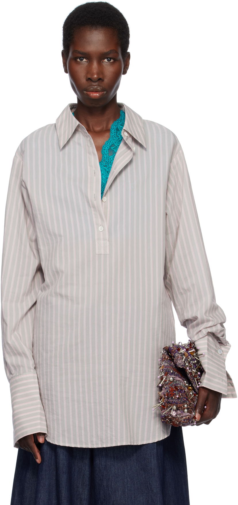 Сорочка Dries Van Noten Dries Van Noten Striped Popover Shirt Сірий | 251-010734-1524