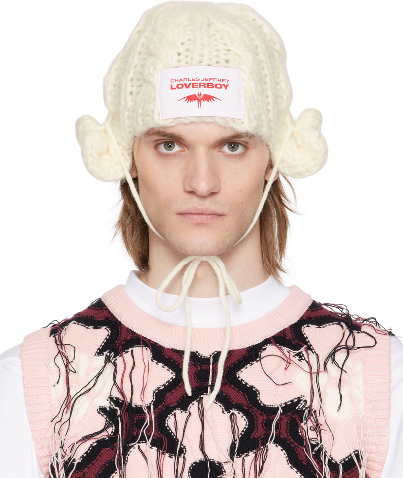 Шапка Charles Jeffrey Loverboy Charles Jeffrey LOVERBOY Chunky Aviator Beanie with Earflaps білий | 54130201