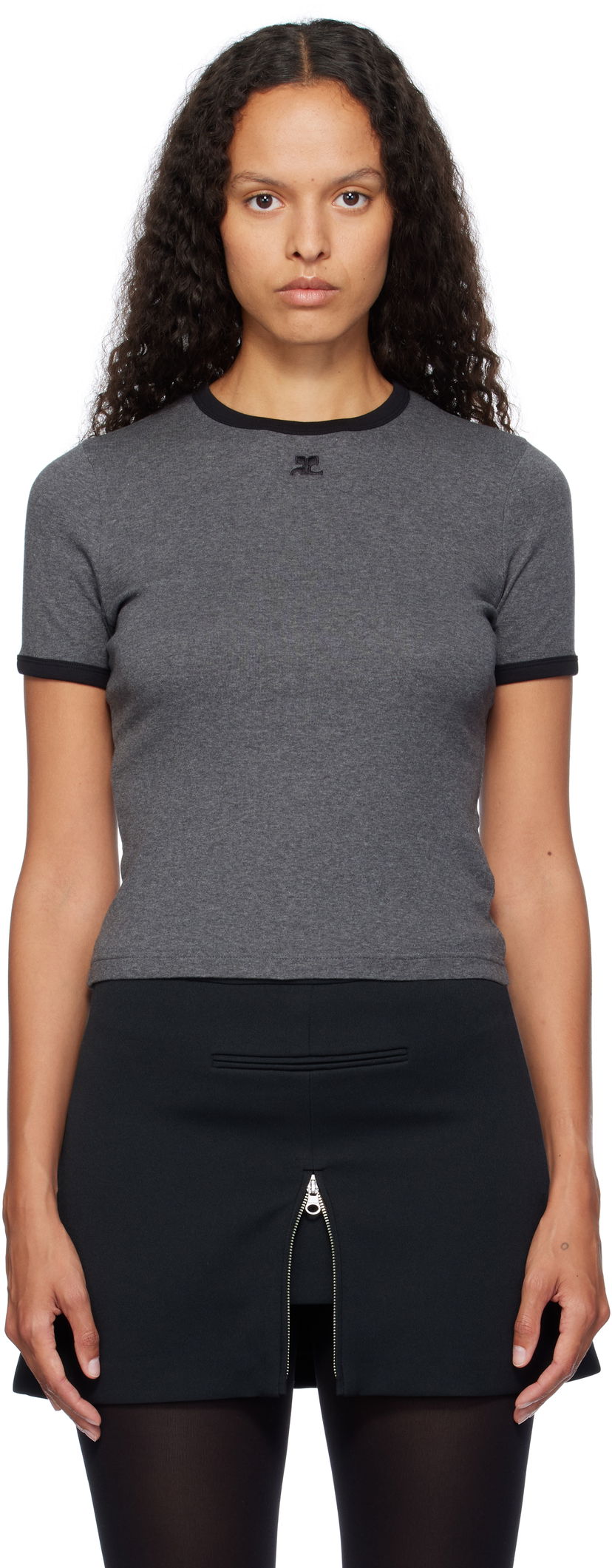 Футболка Courrèges Contrast Trim Signature T-Shirt Сірий | 324JTS017JS0166