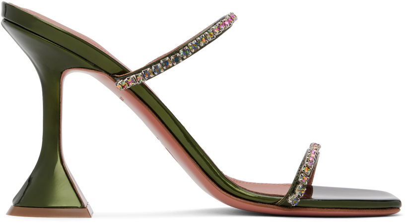 Аксесуари Amina Muaddi Amina Muaddi Gilda Crystal-Embellished Heeled Sandals Зелений | GILDA SLIPPER MIRROR