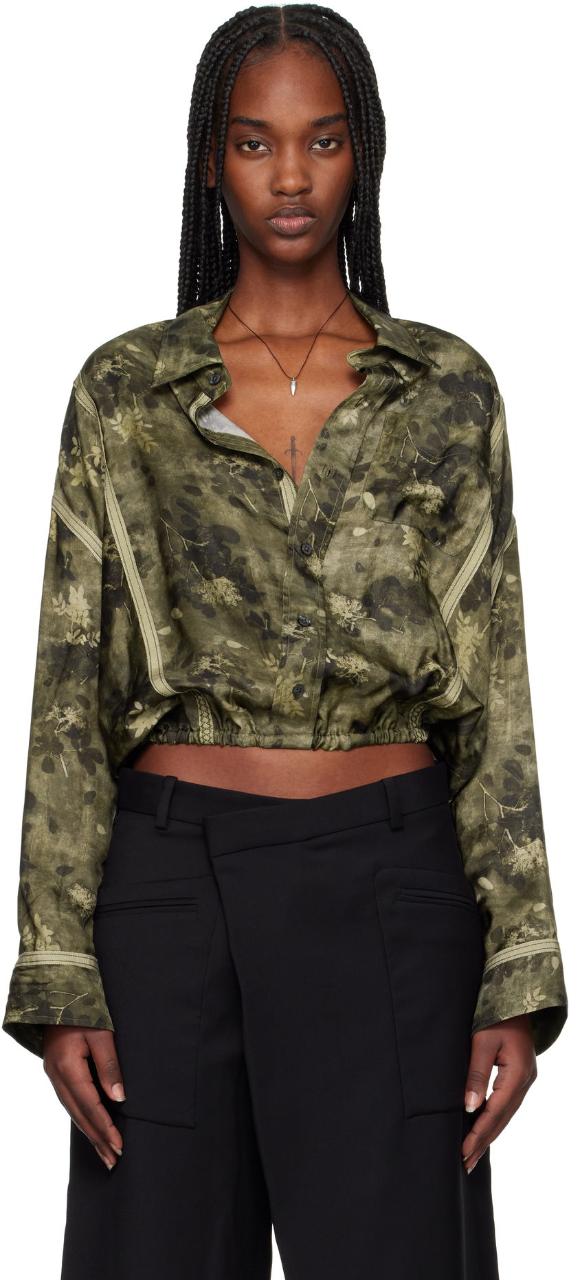 Сорочка R13 R13 Taped Crossover Cropped Shirt Зелений | R13WR378-R463B