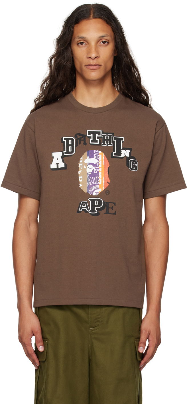 Футболка BAPE BAPE Brown Fans Scarf College T-Shirt Коричневий | 001TEK301323M
