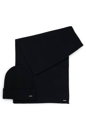 Шарф BOSS Ribbed Scarf and Beanie Hat Set чорний | 50502539