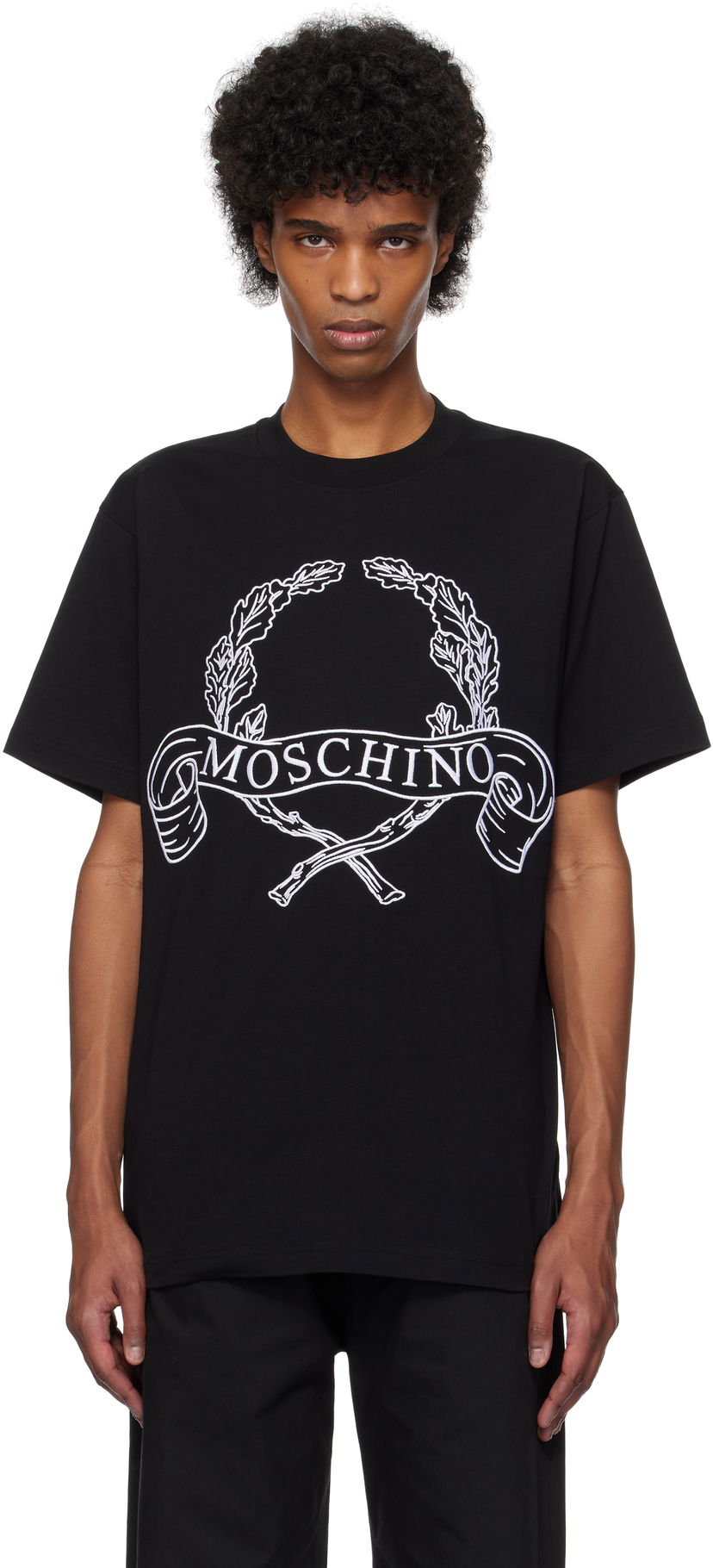 Футболка Moschino Moschino Laurel Crown Embroidered T-Shirt чорний | 251ZZA072202411555