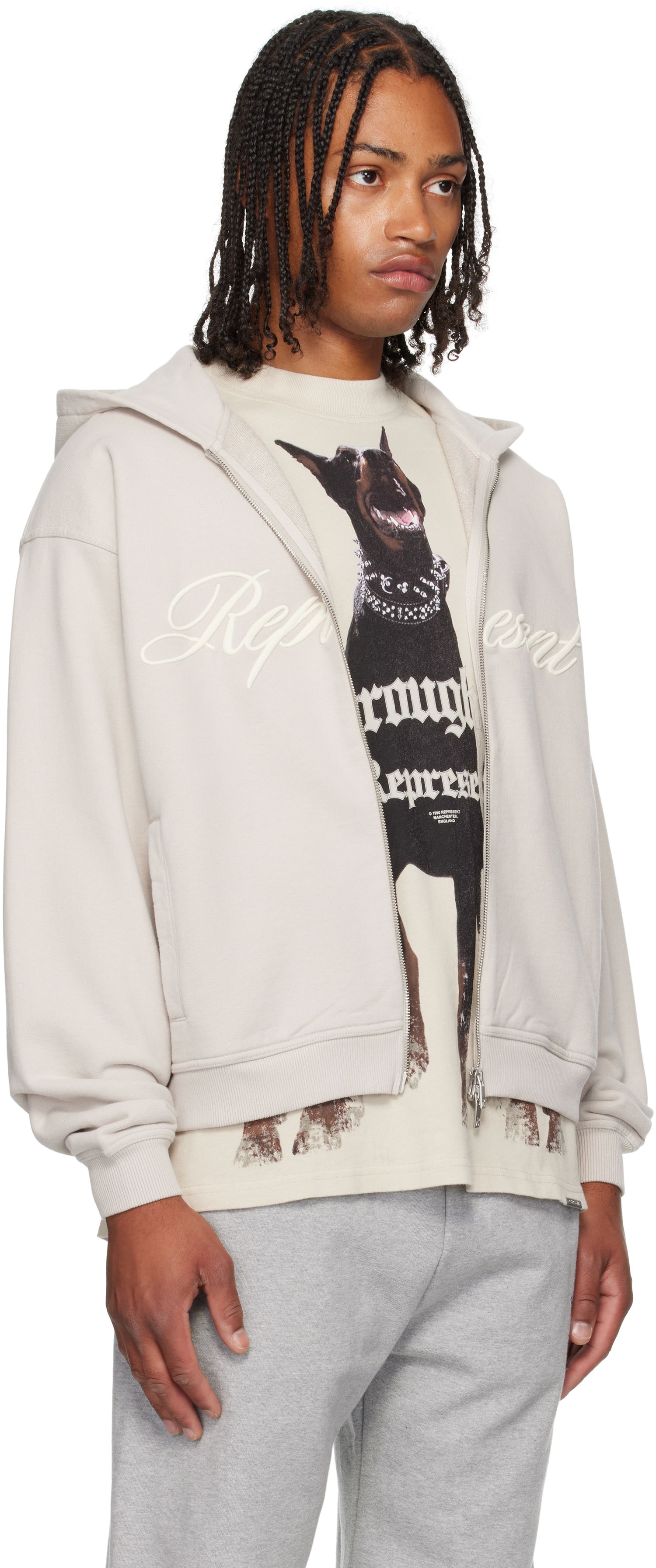 Світшоти Represent Clo Represent Script Logo Zip Hoodie бежевий | MLM100025, 1