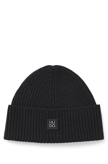 Шапка BOSS HUGO Virgin-Wool Beanie Hat with Stacked Logo чорний | 50527250