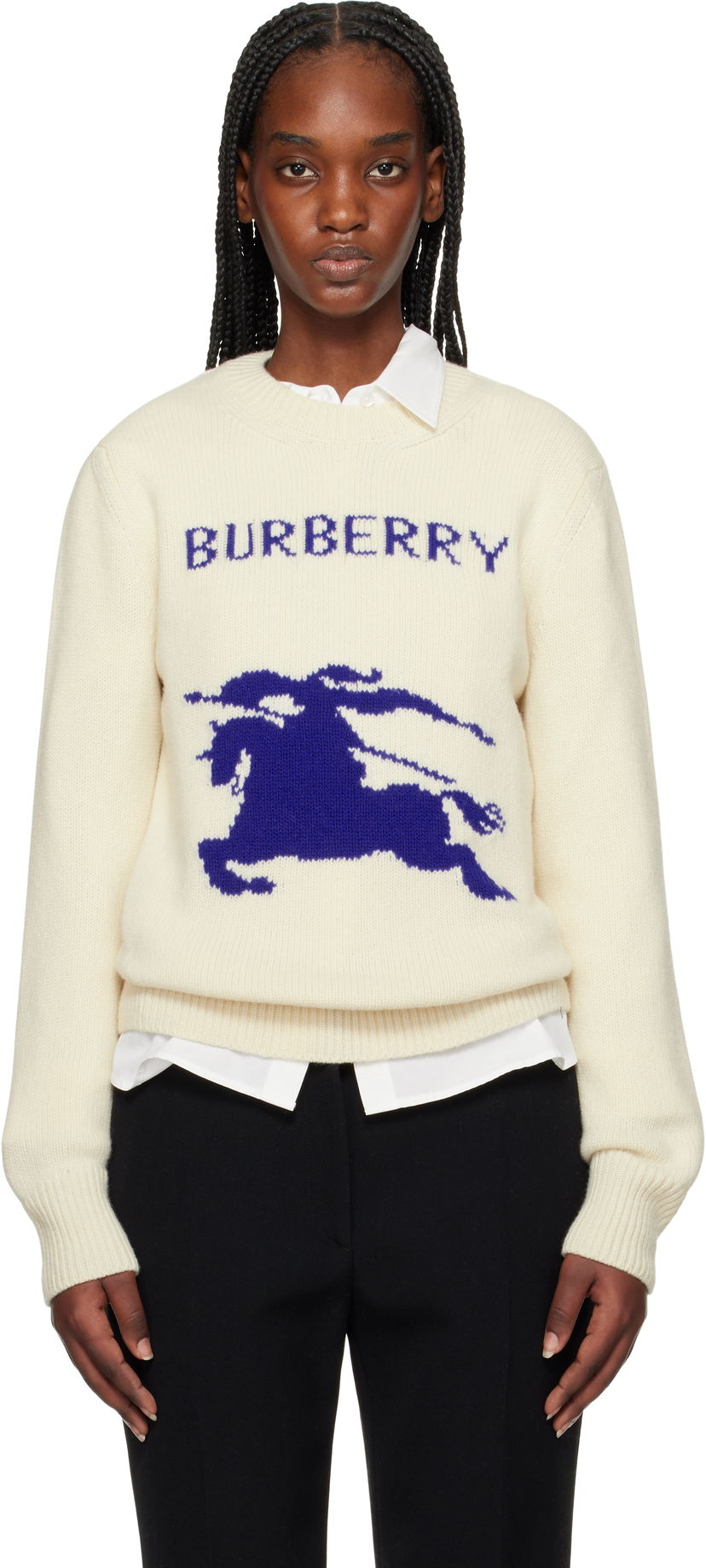 Cветр Burberry Burberry Wool Cashmere Equestrian Knight Design Sweater білий | 8103045