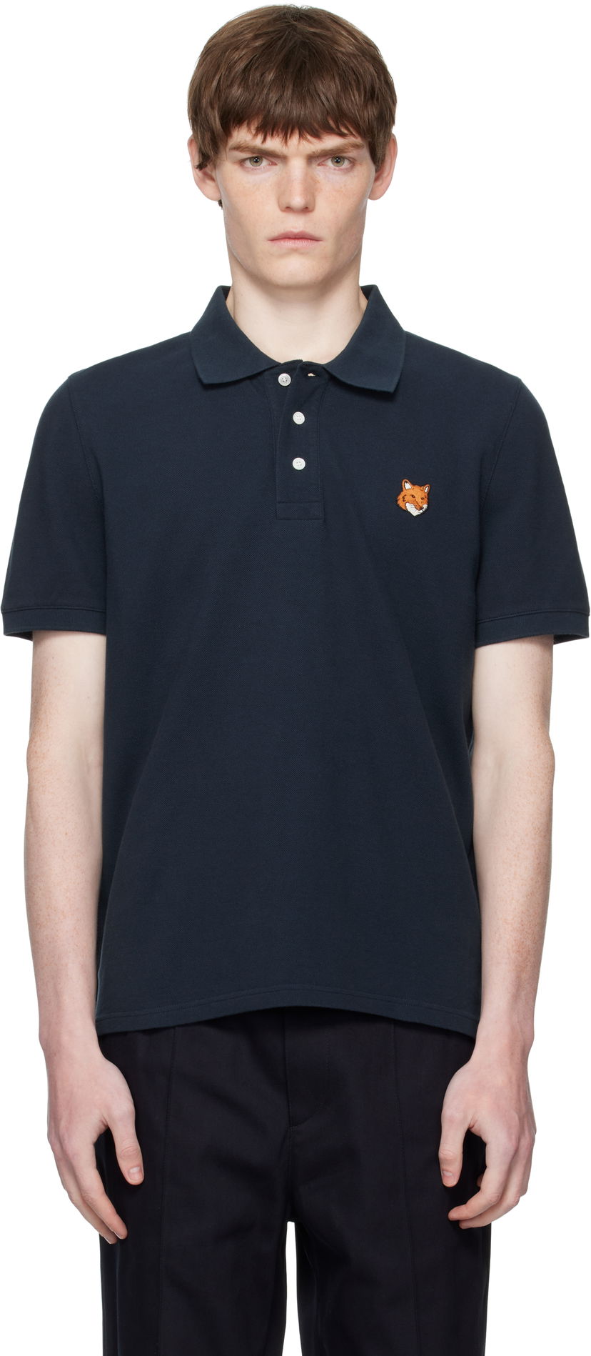 Сорочка поло MAISON KITSUNÉ Maison Kitsuné Fox Head Patch Regular Fit Polo темно-синій | PM00209KP0002