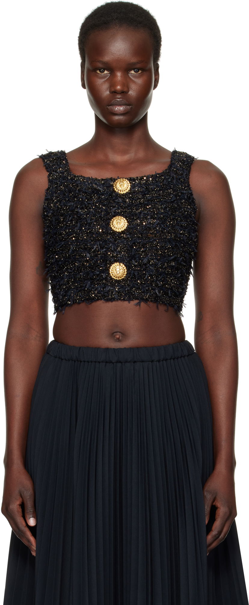 Спідниця Balmain Balmain Tweed Knit Crop Tank Top чорний | EF1AB053KB19