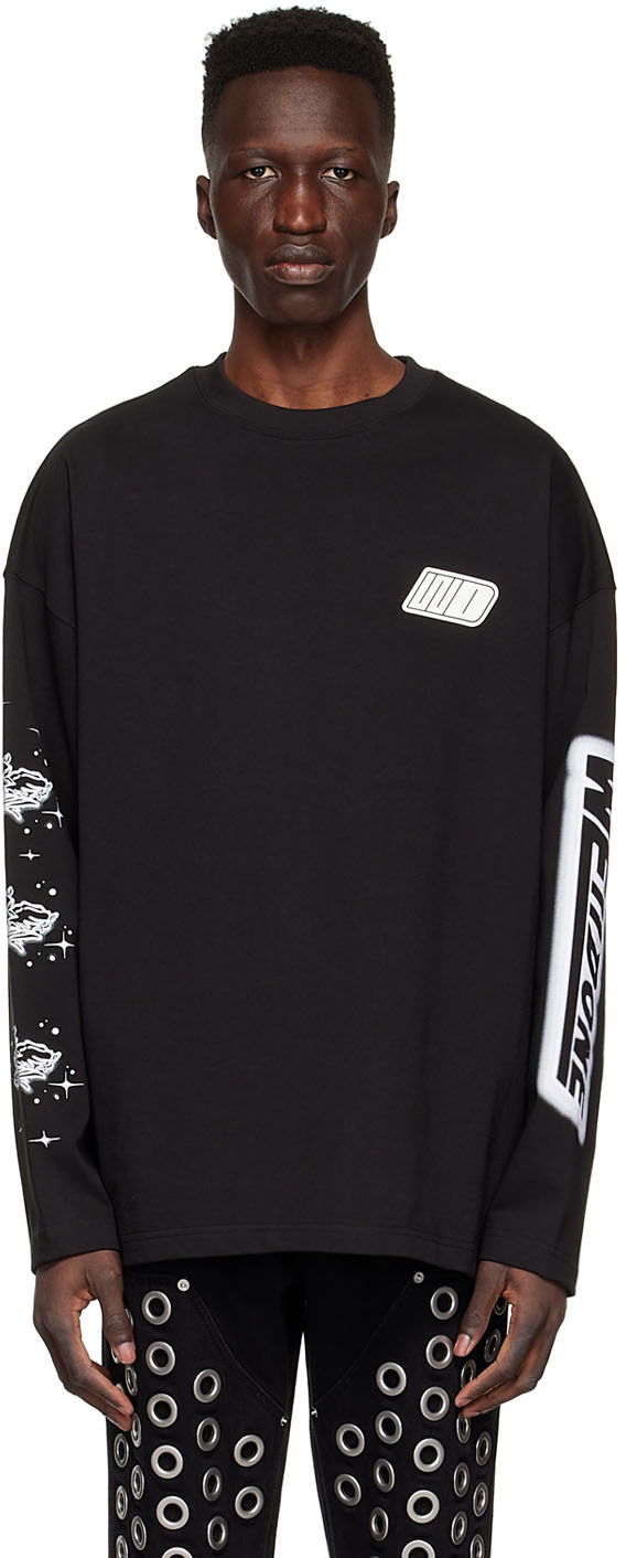 Cветр We11done We11done Cotton Graphic Long Sleeve T-Shirt чорний | WD-TT1-22-646-U-BK