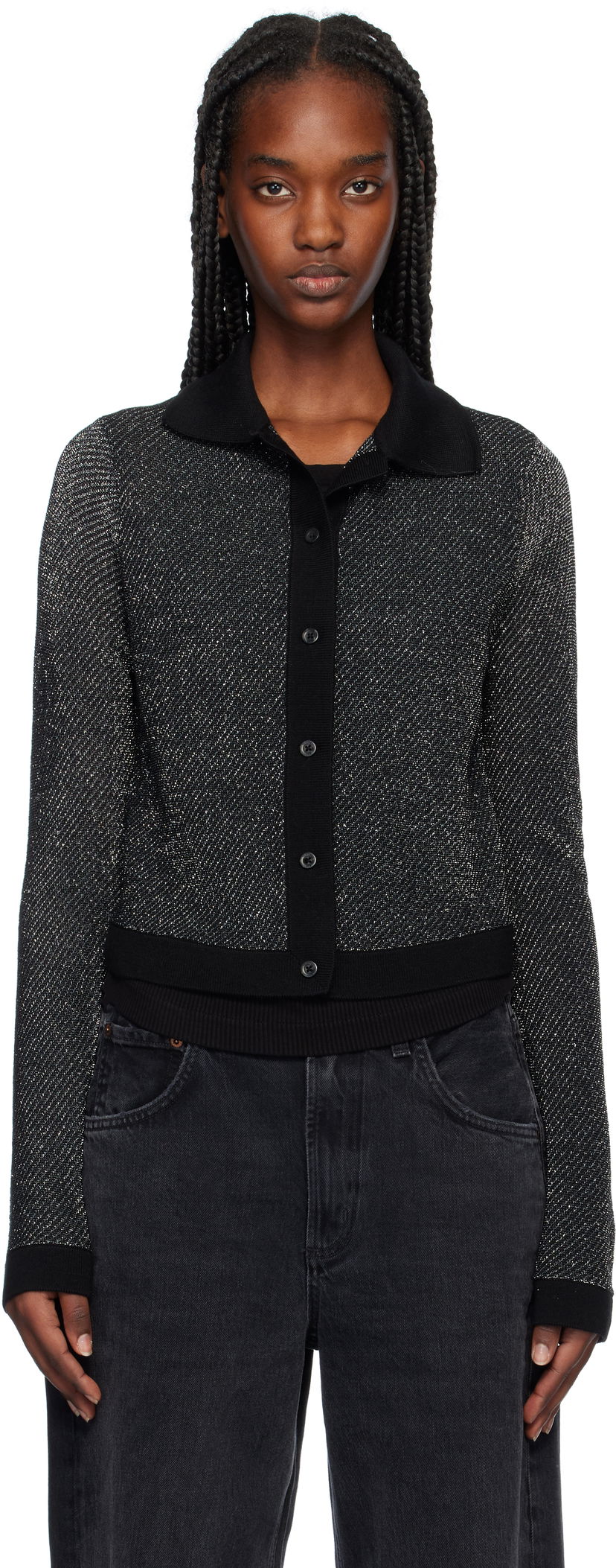 Cветр RE/DONE Lurex Polo Cardigan чорний | 794-10WLXPCAR