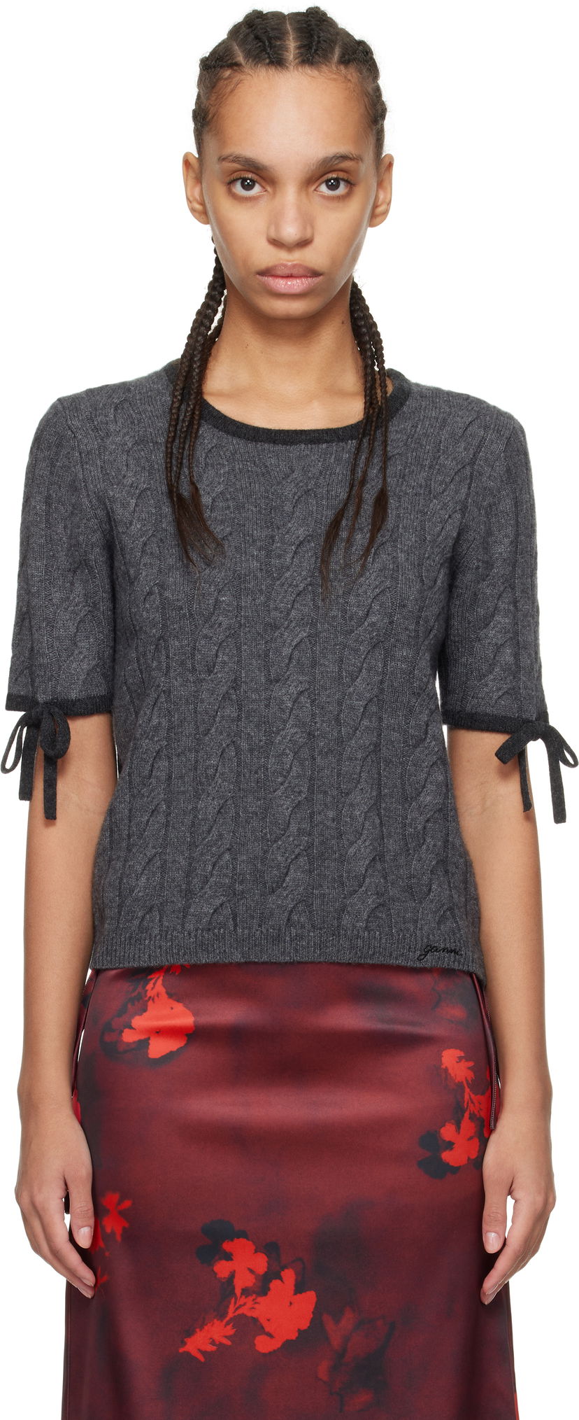 Cветр GANNI Ganni Cashmere Blend Tie Sleeve Sweater Сірий | K2422
