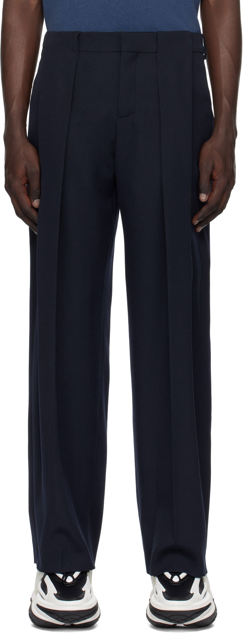 Штани Balmain Balmain Pleated Trousers темно-синій | EH1PQ305WC09