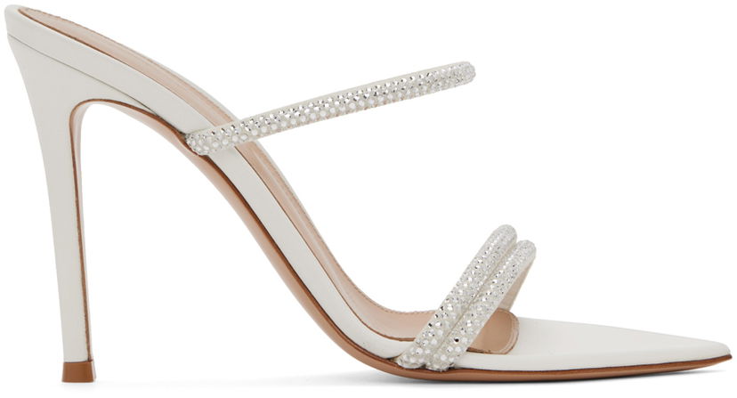 Кросівки та взуття Gianvito Rossi Cannes Crystal-Embellished Satin Heeled Sandals білий | G16090.15RIC.XCN