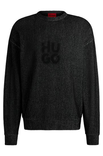 Cветр BOSS Ribbed Cotton-Blend Sweatshirt with Logo Print чорний | 50531028