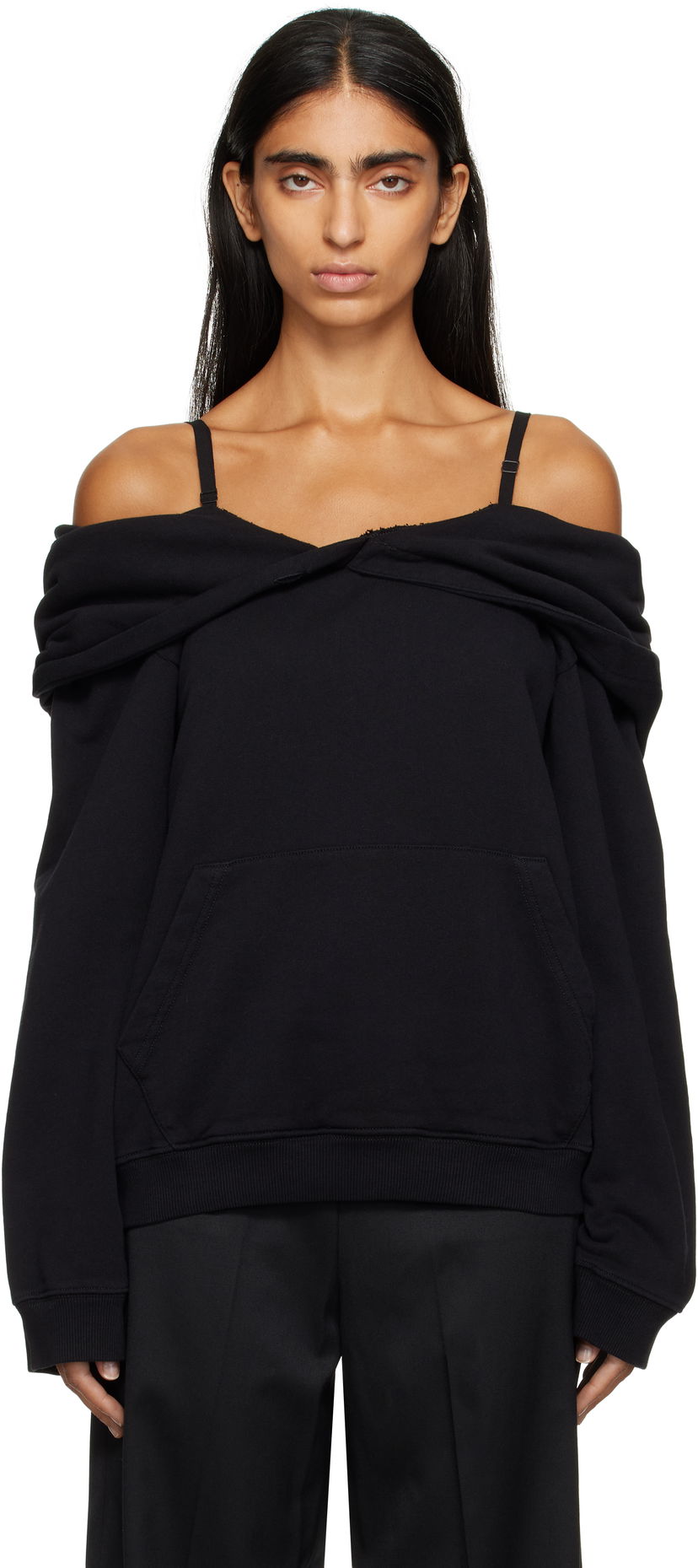 Світшоти Maison Margiela MM6 Maison Margiela Off-The-Shoulder Hoodie чорний | S52GU0244 M25014